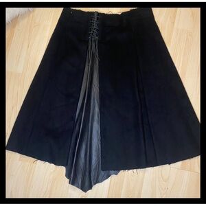 Vintage Pein Sud Black wool and leather panel Women's Skirt